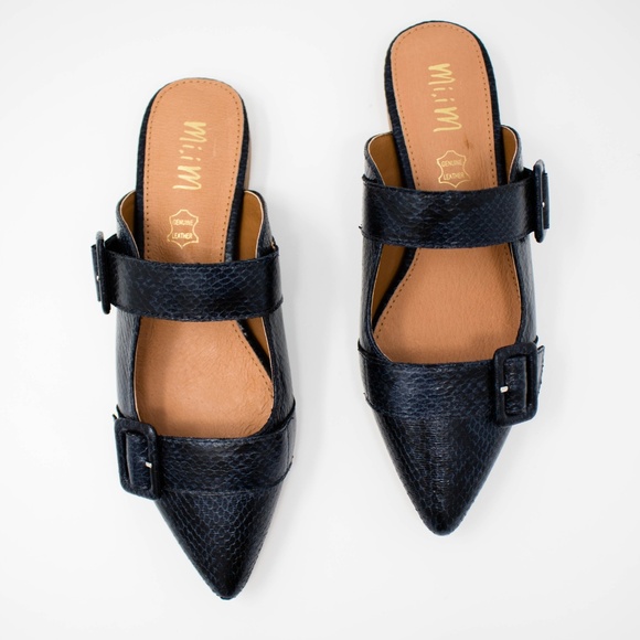 HANNAH Pointed Toe Snakeskin Mule - Navy - Picture 3 of 4